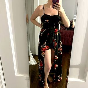 Long black romper dress